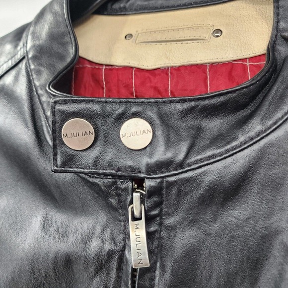 Vintage WILSON LEATHER M.JULIAN Moto Jacket Asymmetric Sleeve Stripes Mens XL - Picture 10 of 16
